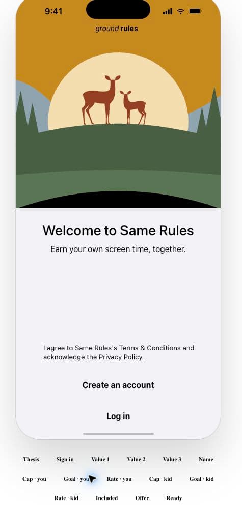 Same Rules welcome and account setup screen